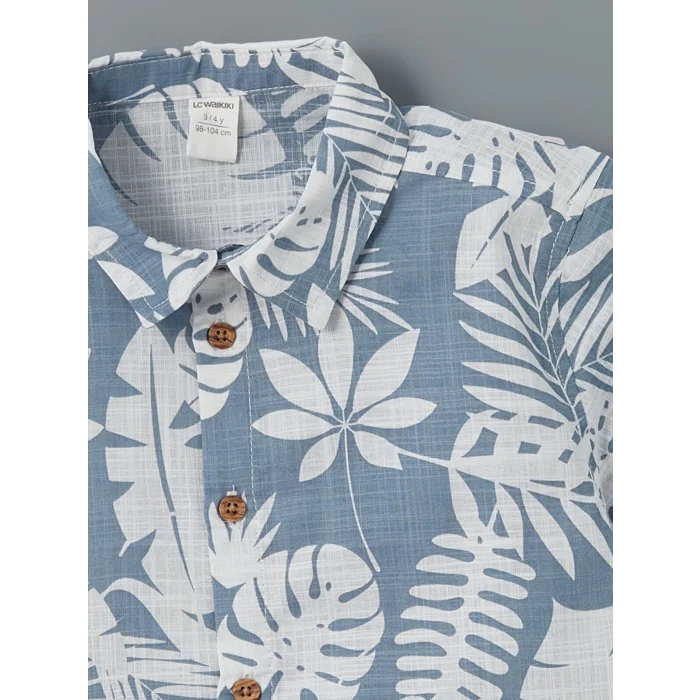 LCW Kids Indigo Baskılı Viskon Erkek Çocuk Gömlek ve Şort 2li