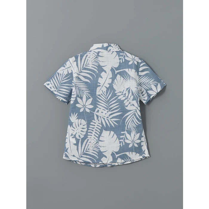 LCW Kids Indigo Baskılı Viskon Erkek Çocuk Gömlek ve Şort 2li