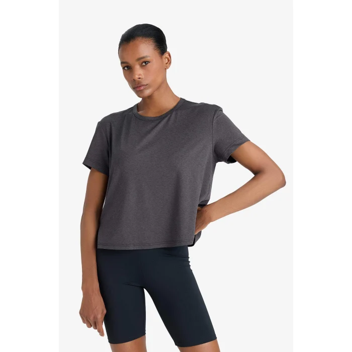 Defacto E2540 Siyah DeFactoFit Bisiklet Yaka Sporcu Kısa Kollu Tişört