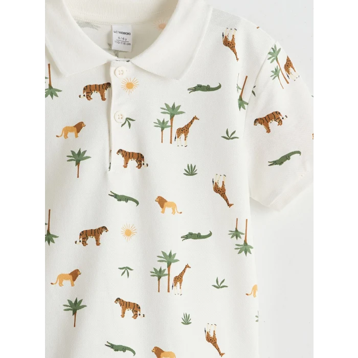 LCW Kids Ekru Baskılı Erkek Çocuk Tişört ve Şort 2li