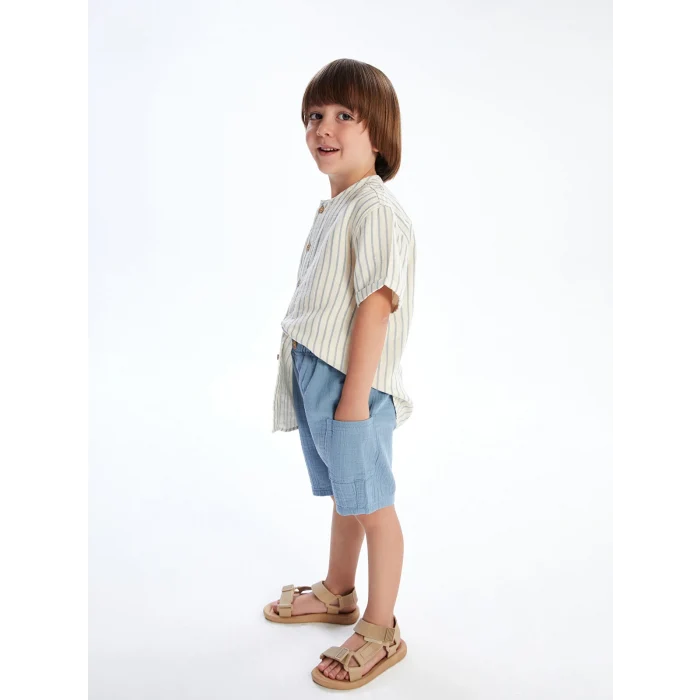 LCW Kids Bej Çizgili Erkek Çocuk Gömlek ve Şort 2li