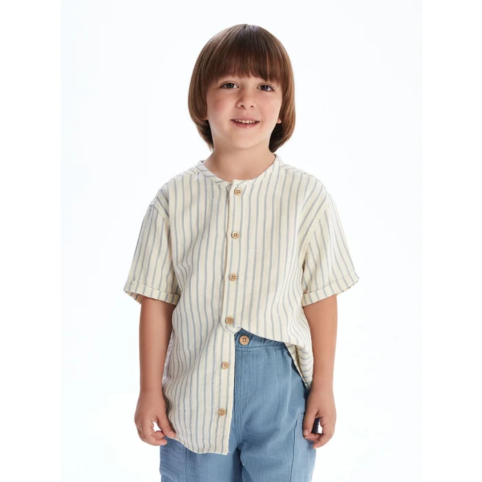 LCW Kids Bej Çizgili Erkek Çocuk Gömlek ve Şort 2li