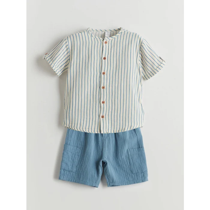 LCW Kids Bej Çizgili Erkek Çocuk Gömlek ve Şort 2li