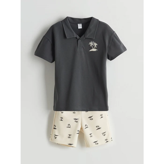 LCW Kids Antrasit Baskılı Erkek Çocuk Tişört ve Şort 2li