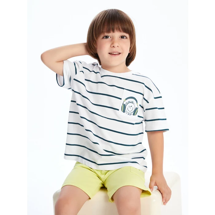 LCW Kids Beyaz Çizgili Erkek Çocuk Tişört ve Şort 2li