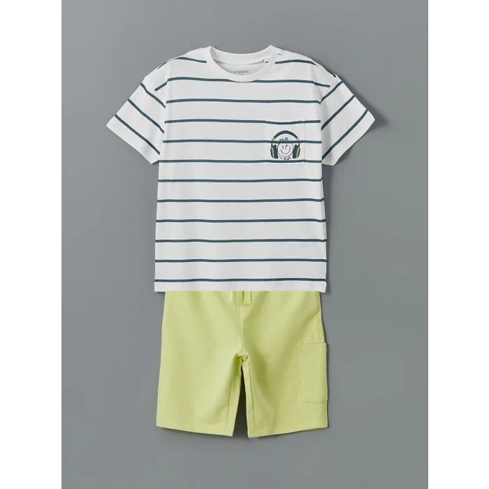 LCW Kids Beyaz Çizgili Erkek Çocuk Tişört ve Şort 2li