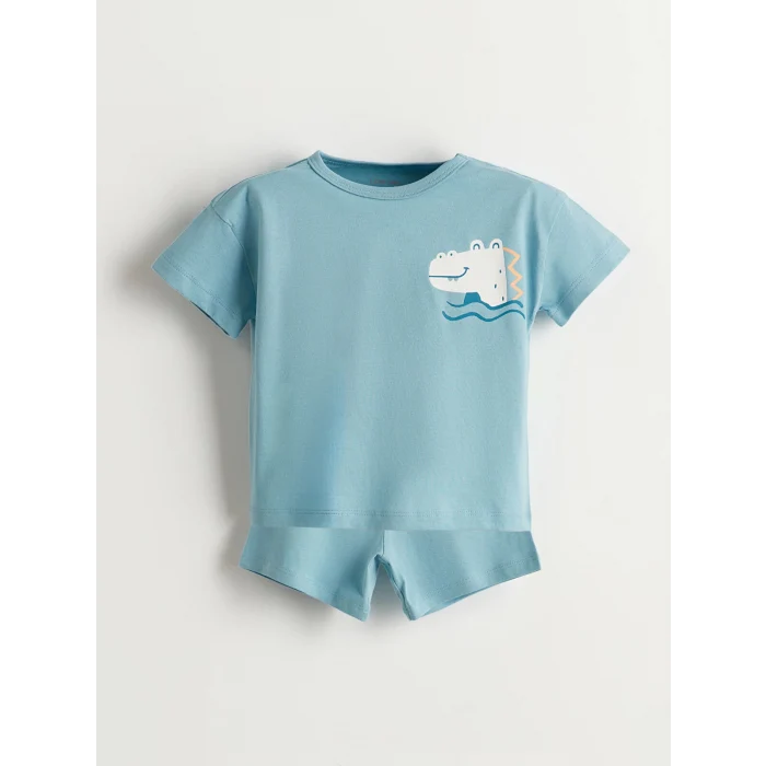 LCW baby Mavi Dinozor Baskılı Erkek Bebek Pijama Takım