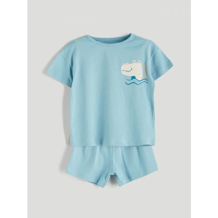 LCW baby Mavi Dinozor Baskılı Erkek Bebek Pijama Takım