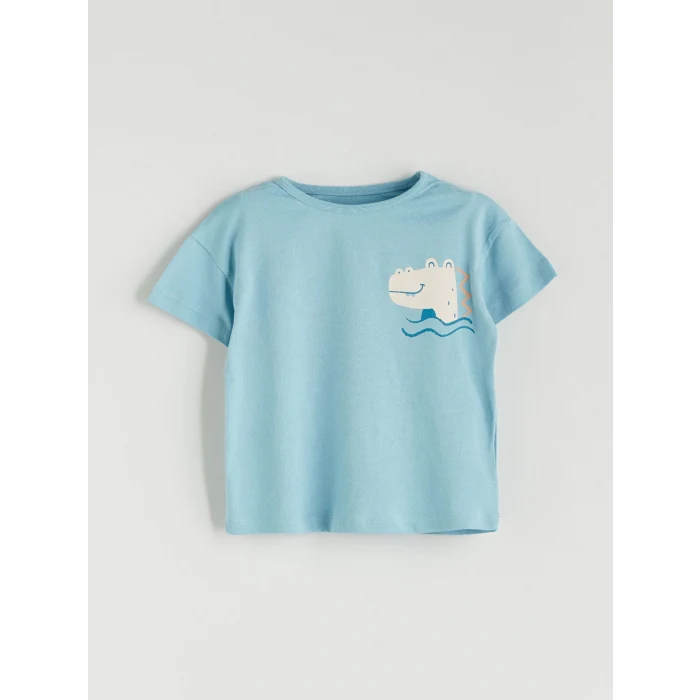 LCW baby Mavi Dinozor Baskılı Erkek Bebek Pijama Takım