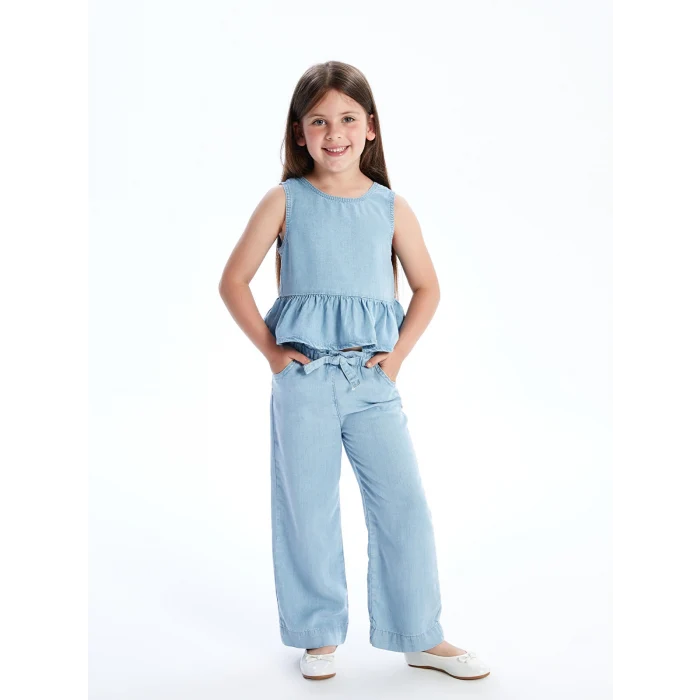 LCW Kids Mavi Beli Lastikli Rahat Kız Çocuk Jean Pantolon