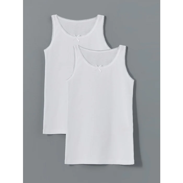 LCW Kids Beyaz Bisiklet Yaka Kız Çocuk Atlet 2li