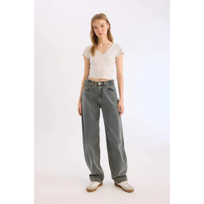 Defacto E0290 Gri Coool V Yaka Fitted Fitilli Kaşkorse Kısa Kollu Tişört