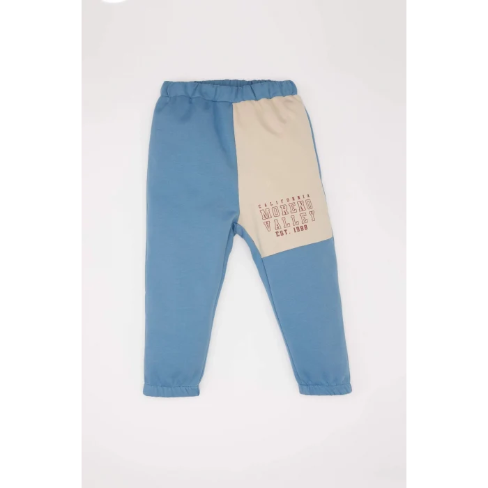 Defacto E0324 Mavi Erkek Bebek 2li Takım Bisiklet Yaka Baskılı Sweatshirt Beli Lastikli Eşofman Altı