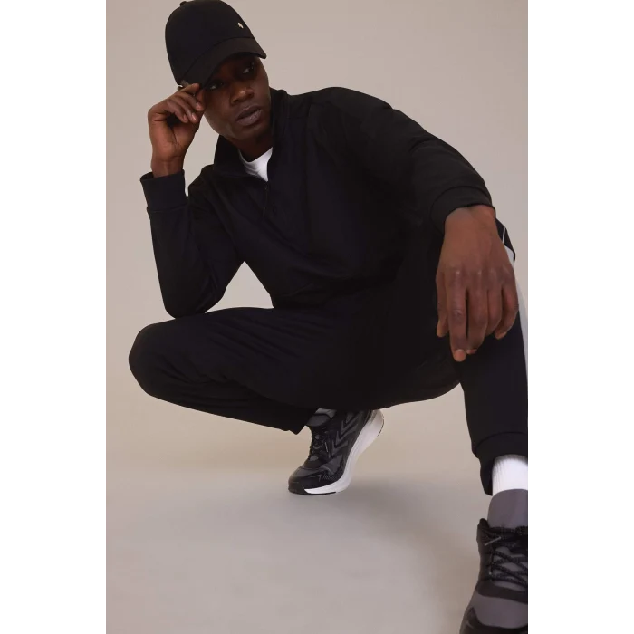 Defacto D7305 Siyah DeFactoFit Standart Fit Dik Yaka Fermuarlı Skuba Dalgıç Kumaş Sporcu Sweatshirt