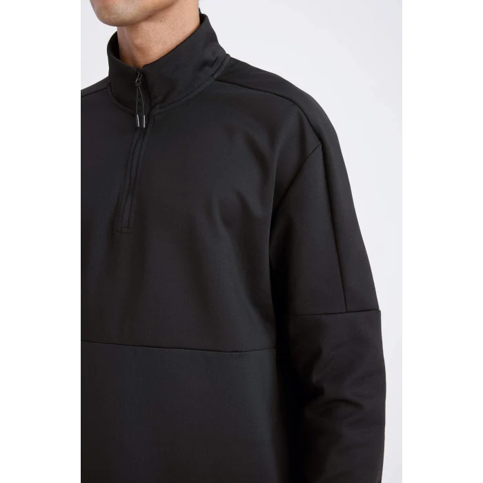 Defacto D7305 Siyah DeFactoFit Standart Fit Dik Yaka Fermuarlı Skuba Dalgıç Kumaş Sporcu Sweatshirt