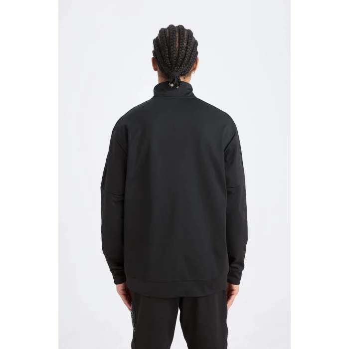 Defacto D7305 Siyah DeFactoFit Standart Fit Dik Yaka Fermuarlı Skuba Dalgıç Kumaş Sporcu Sweatshirt