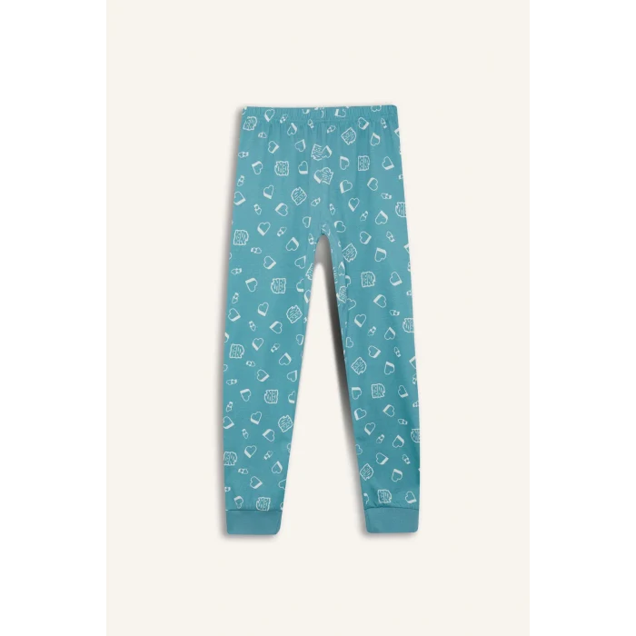 Defacto E0531 Ekru Kız Çocuk Pijama Takımı Uzun Kollu Üst Esnek Belli Uzun Alt