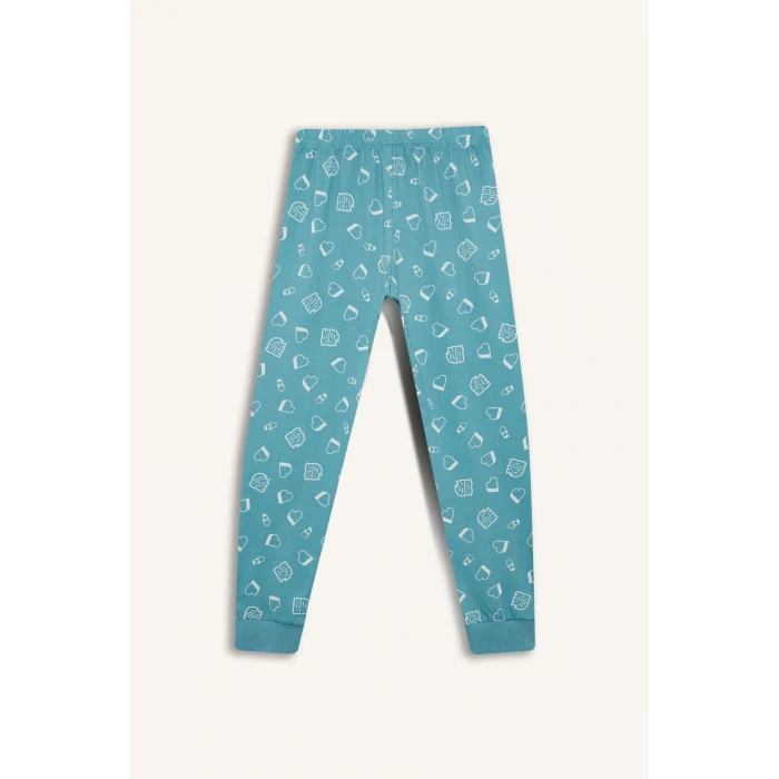 Defacto E0531 Ekru Kız Çocuk Pijama Takımı Uzun Kollu Üst Esnek Belli Uzun Alt