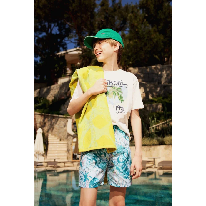 Defacto E5182 Mavi Erkek Çocuk Floral Deniz Şortu