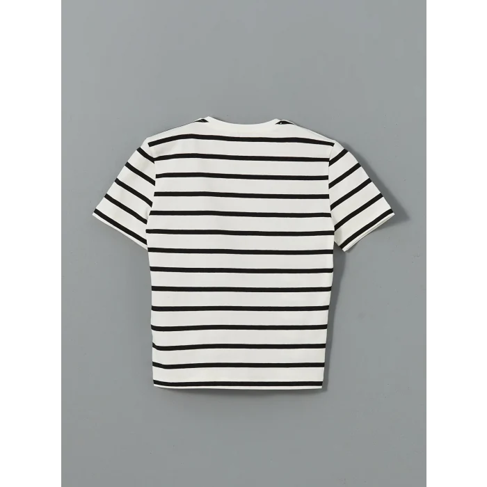 LCW Vision Siyah Bisiklet Yaka Çizgili Kadın Tişört