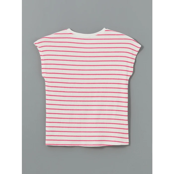 LCWAIKIKI Classic Pembe Bisiklet Yaka Çizgili Kadın Tişört