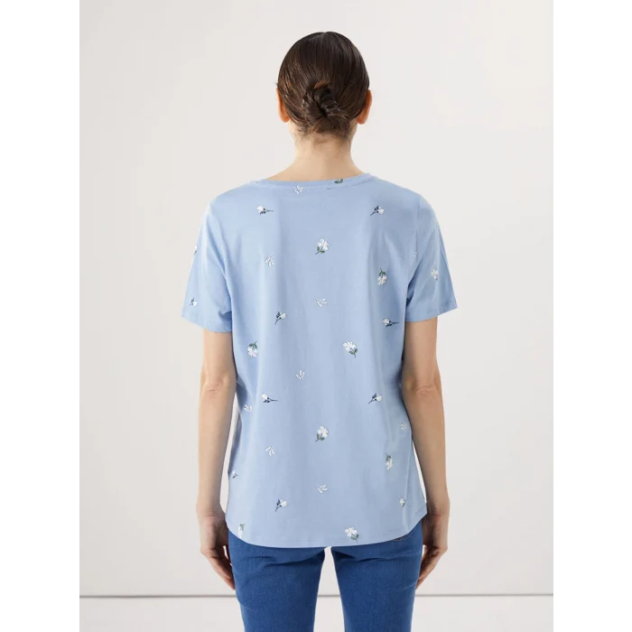 LCWAIKIKI Classic Mavi Bisiklet Yaka Desenli Kadın Tişört