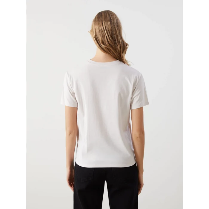 LCW Vision Bej Bisiklet Yaka Baskılı Kadın Tişört