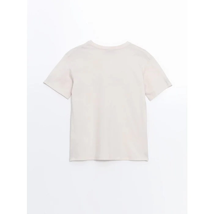 LCW Vision Bej Bisiklet Yaka Baskılı Kadın Tişört