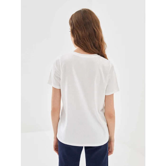 LCW Vision Ekru Bisiklet Yaka Leopar Baskılı Kadın Tişört