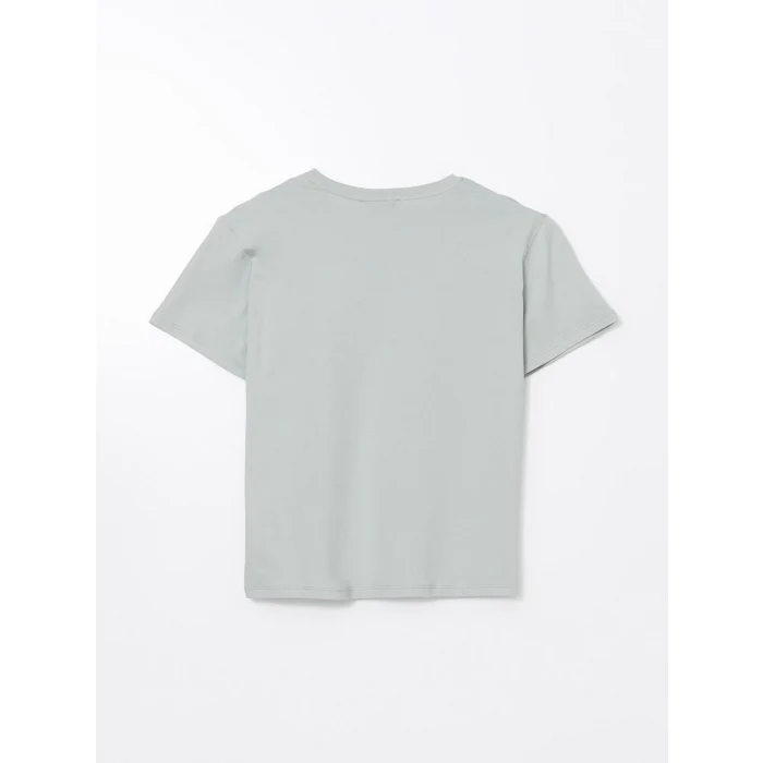 LCW Vision Yeşil Bisiklet Yaka Baskılı Kadın Tişört