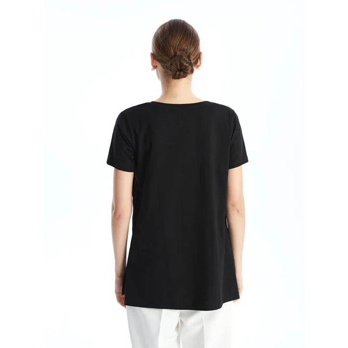 LCWAIKIKI Classic Siyah Bisiklet Yaka Baskılı Kadın Tişört