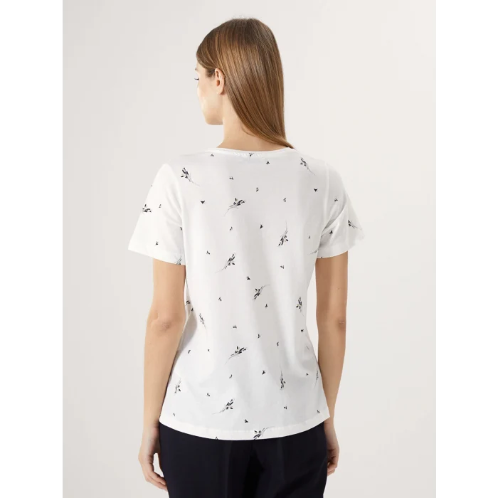 LCWAIKIKI Classic Ekru Bisiklet Yaka Desenli Kadın Tişört