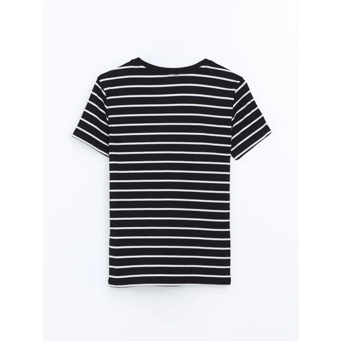 LCWAIKIKI Classic Siyah Bisiklet Yaka Çizgili Kadın Tişört