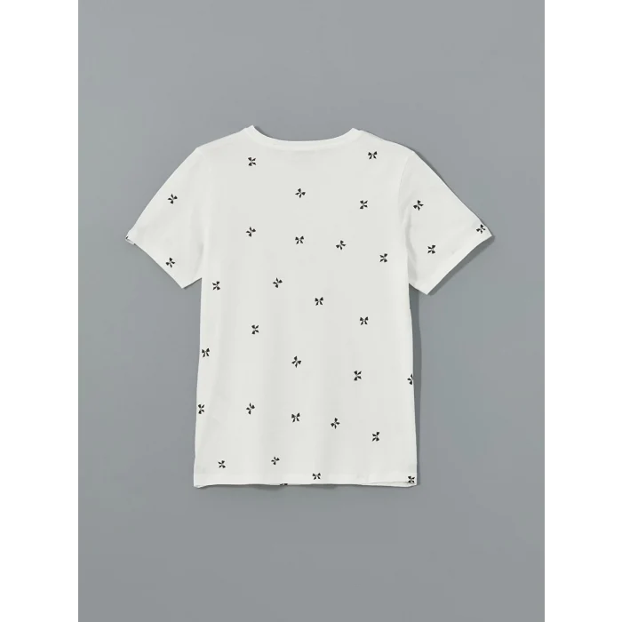 LCWAIKIKI Classic Ekru Bisiklet Yaka Desenli Kadın Tişört