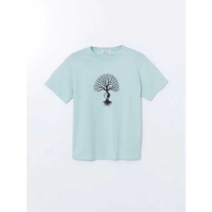 LCW Vision Turkuaz Bisiklet Yaka Baskılı Kadın Tişört