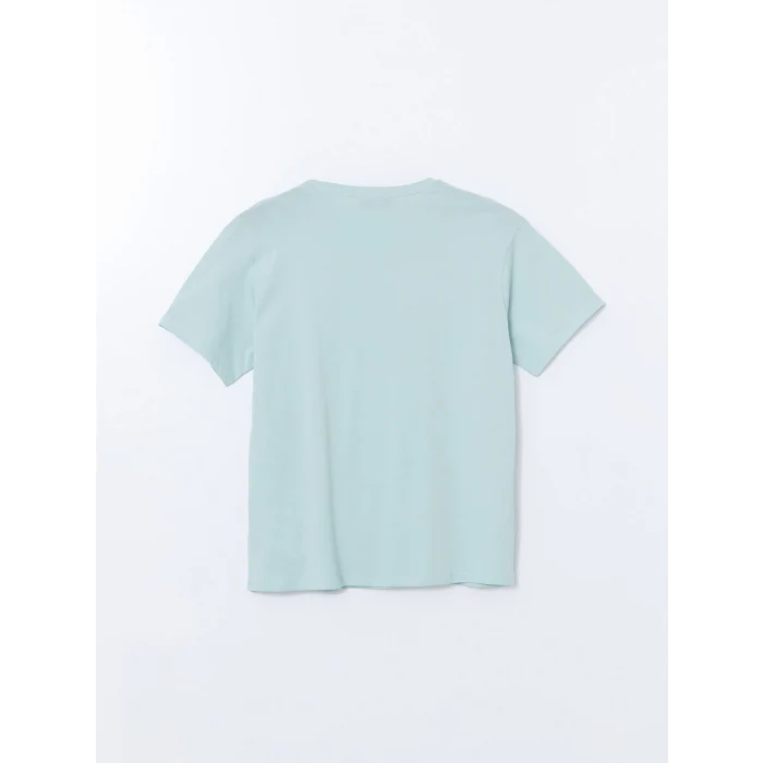 LCW Vision Turkuaz Bisiklet Yaka Baskılı Kadın Tişört