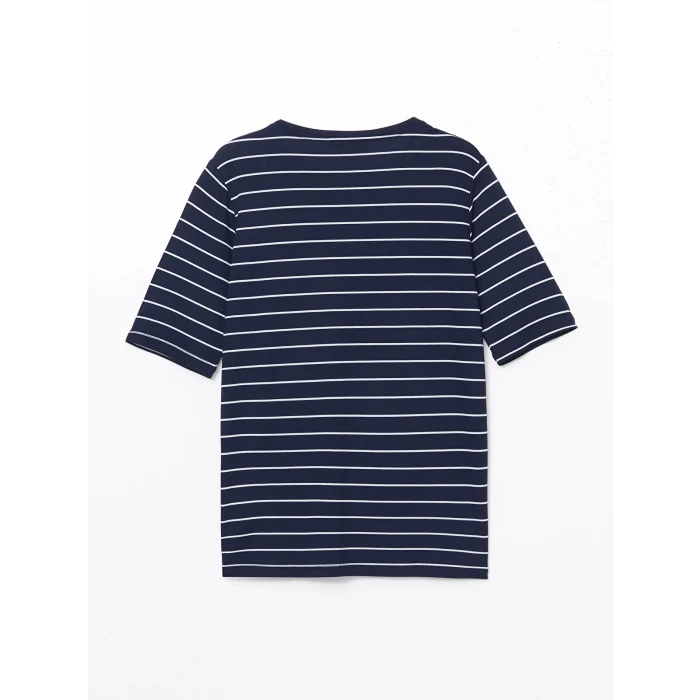 LCWAIKIKI Classic Lacivert Bisiklet Yaka Çizgili Kadın Tişört