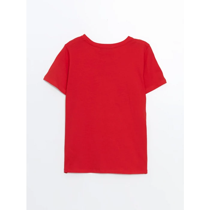 LCWAIKIKI Classic Kirmizi Bisiklet Yaka Baskılı Kadın Tişört