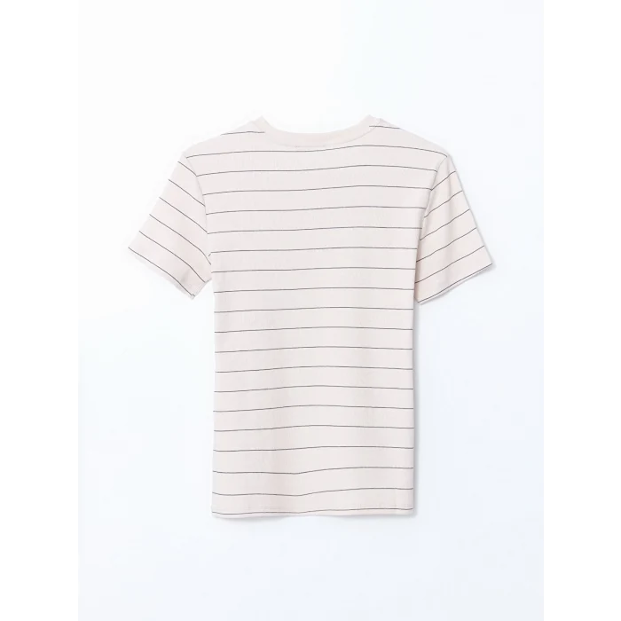 LCWAIKIKI Classic Bej Bisiklet Yaka Çizgili Kadın Tişört