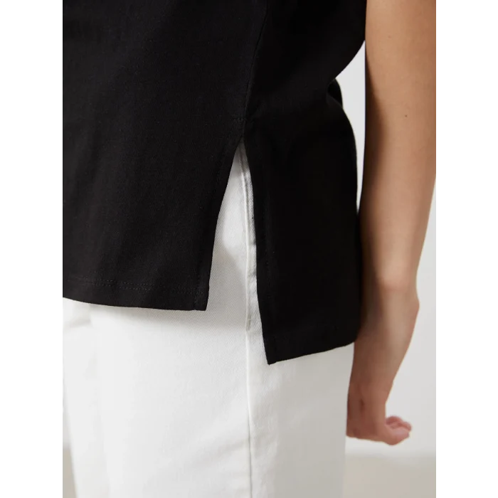 LCWAIKIKI Classic Siyah Bisiklet Yaka Baskılı Kadın Tişört