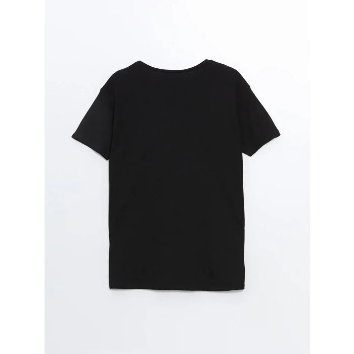 LCWAIKIKI Classic Siyah Bisiklet Yaka Baskılı Kadın Tişört