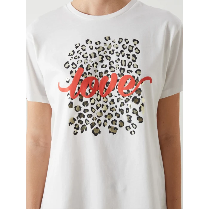 LCW Vision Ekru Bisiklet Yaka Baskılı Kadın Tişört