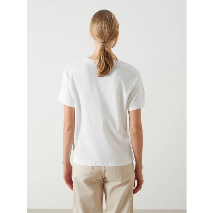 LCW Vision Ekru Bisiklet Yaka Baskılı Kadın Tişört