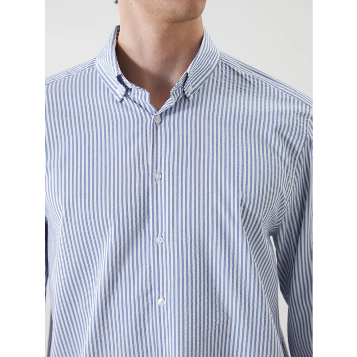 LCW Vision Mavi Regular Fit Uzun Kollu Çizgili Erkek Gömlek