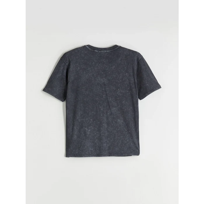 LCW Vision Antrasit Bisiklet Yaka Kalp Nakışlı Oversize Kadın Tişört