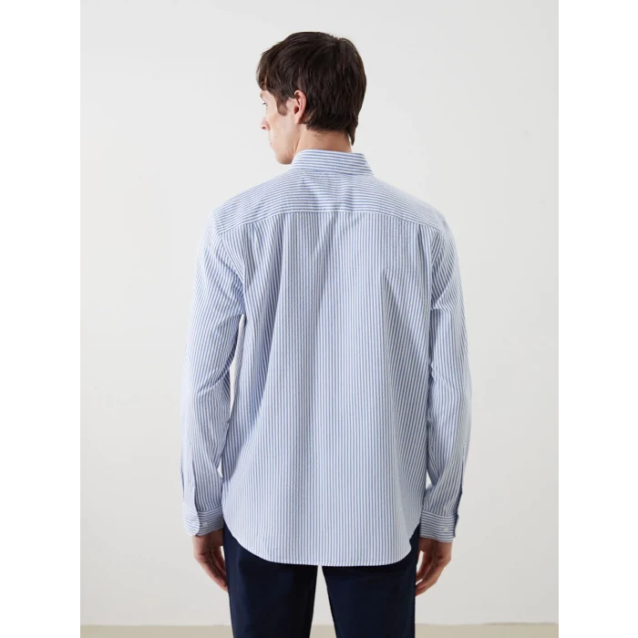 LCW Vision Mavi Regular Fit Uzun Kollu Çizgili Erkek Gömlek