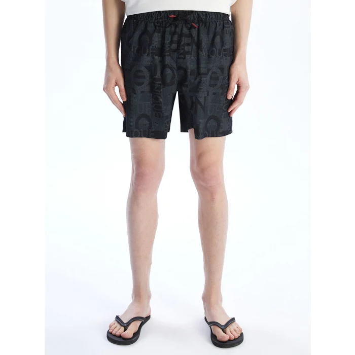 XSIDE Siyah Kısa Boy Desenli Erkek Deniz Şortu