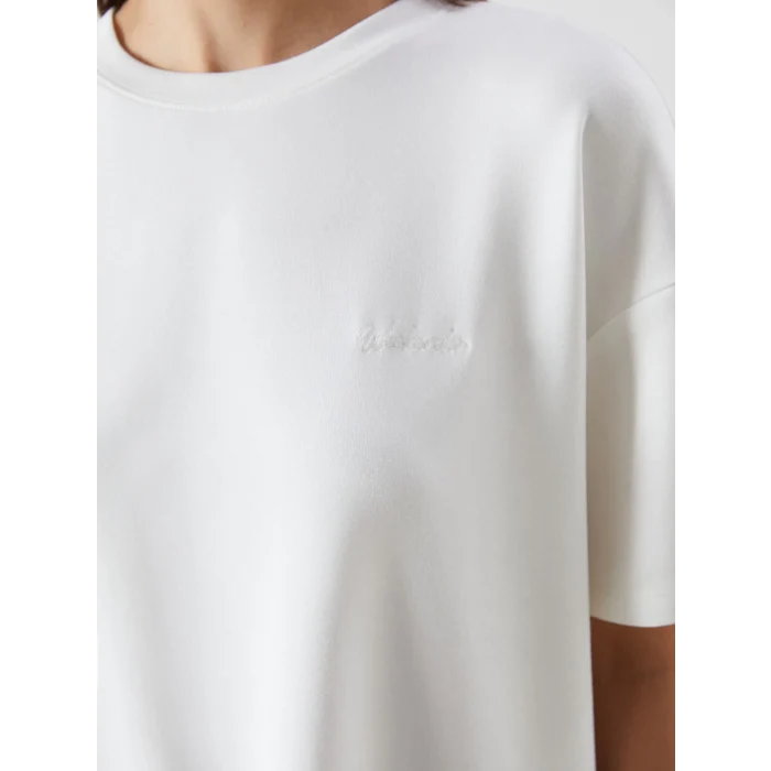 LCW Vision Ekru Bisiklet Yaka Oversize Kadın Tişört