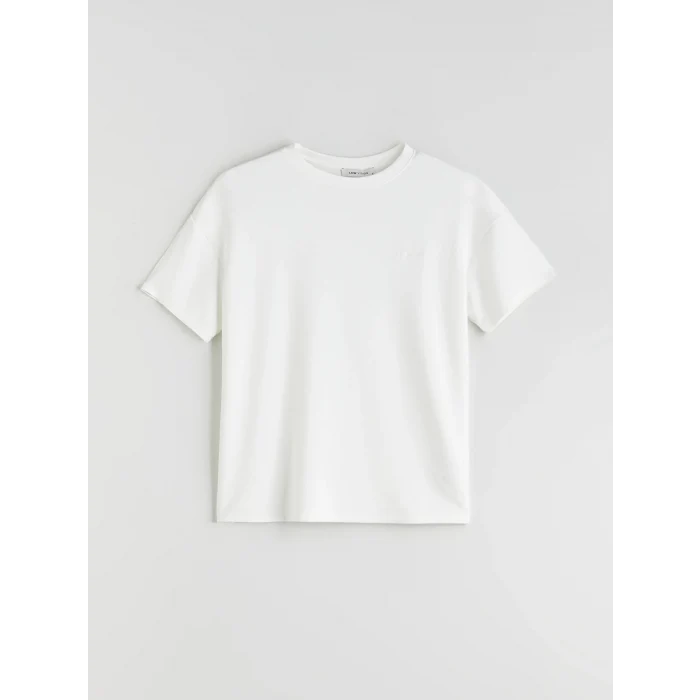 LCW Vision Ekru Bisiklet Yaka Oversize Kadın Tişört