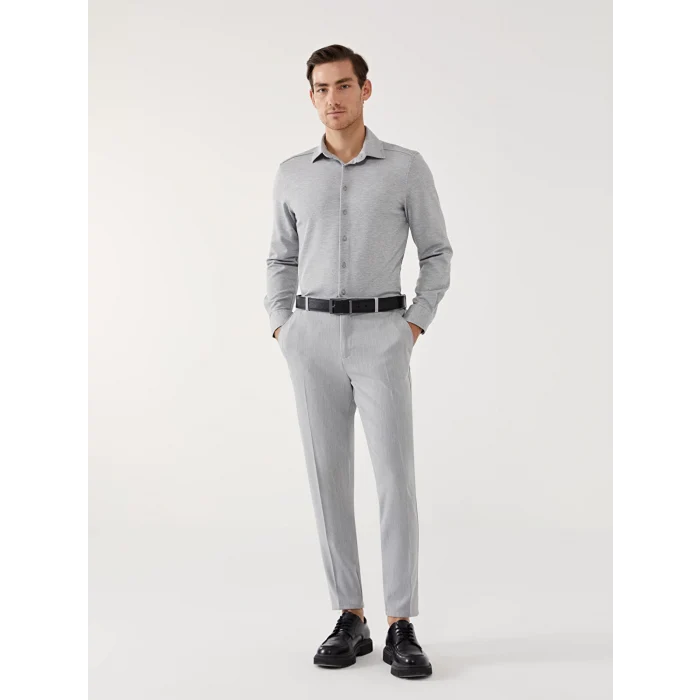 LCW Vision Gri Slim Fit Uzun Kollu Erkek Gömlek